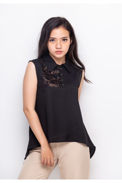 Sophistix Kati Blouse In Black With Black Lace Print